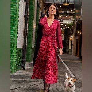 Boden Ophelia Pink and Red Geometric Long Sleeve Dress